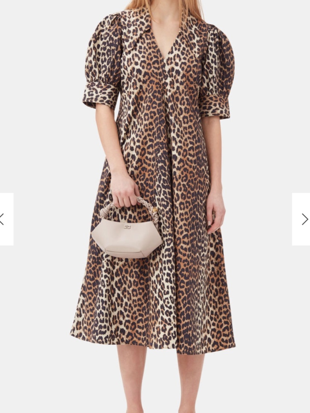 GANNI Leopard Cotton Poplin V-Neck Maxi Dress